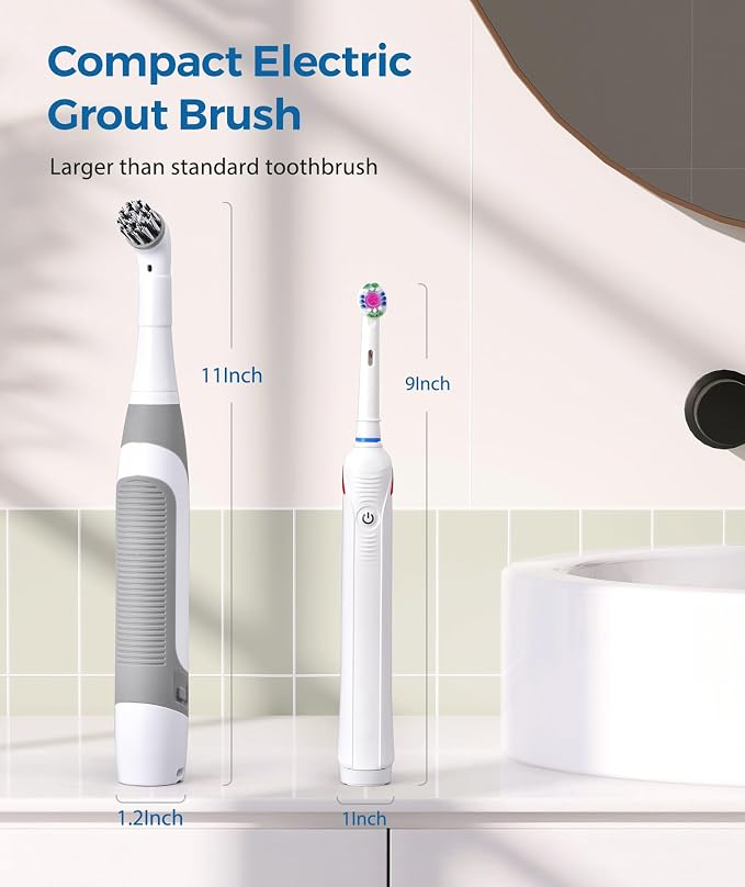kHelfer Electric Cleaning Brush with Battery Power, Electric Grout Brush | Lightweight & Waterproof, 5 Brush Heads, Stainless Steel Wire Brush, Cleaning Brush for Grout, Tile, Corner, Crevice, Kitchen