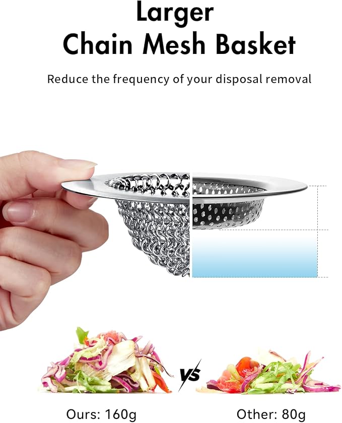Kitchen Sink Drain Strainer Stopper,Patented Reversible Chain Mesh Basket | Kitchen Sink Accessories,Easy Clean,Fast Drainage,Rust-Proof,Odor-Blocking Seal,4.4" Large Capacity Food Catcher,Anti-Clog
