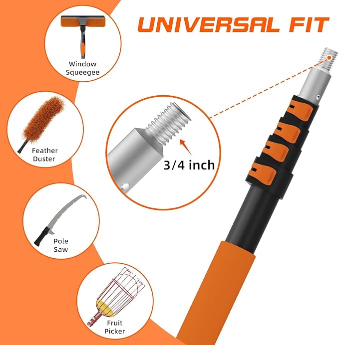 30FT Reach Window Washing Kit, Squeegee with Extension Pole | 5-24FT Telescoping Pole with Flip-Lock And Rotatable 2-in-1 Squeegee Head for High-Window Cleaning