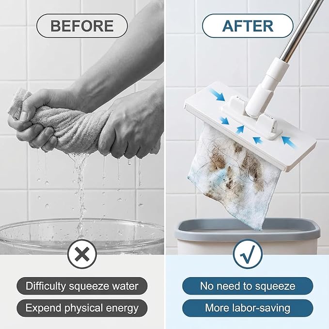 Clamp Grip Mini Mop, Zero Touch Cloth Changing Mop with Automatic Push Pull Handle,360 Rotating Lazy Mops Wet Dry for Whole House Cleaning,Retractable Gap Dust Cleaner Flat Mops (White-5 Cloths)