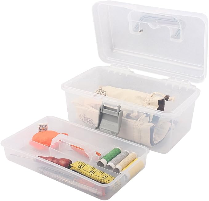 Multipurpose Plastic Storage Container Box with Handle and Latch Lock, Clear Gray