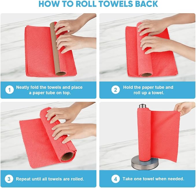 AIDEA Red Microfiber Cleaning Cloth Roll-50PK, Paper Towels 11.5"×11.5" | Reusable Tear Away Cloth, Microfiber Towels Washable Shop Rags, Lint Free Cleaning Rags for House, Kitchen, Window