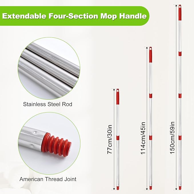 Chenille Mop Heads Scrubber Brush & Base Mop Replace Handle for O-Cedar RinseClean 2 Tank Spin Mop System Set Include 2 Chenille Mop Pads 1 Brush 1 Base and Stainless Steel Mop Handle (NO Bucket)