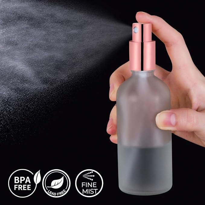 Small Glass Spray Bottle, 3.4oz, 2 Pack | Perfume Atomizer, Fine Mist
