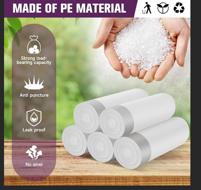 2 Gallon Trash Bags Drawstring - 3 Rolls 60 Counts Mini Garbage Bags for Home Office Outdoor Small Trash Can Bulk Unscented Clear White Strong Thick Plastic Wastebasket Liners Heihaily
