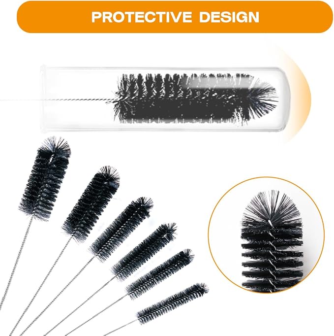Brush Family Straw Cleaner Brush Set 6 Pieces | 12" Long Pipe Tube Bottle Brushes for Cleaning Narrow Neck Bottles,Coffee Maker,Glass Cups