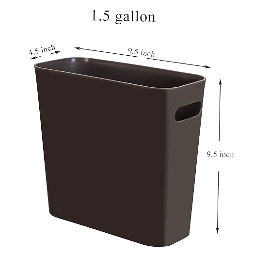 Youngever 1.5 Gallon Slim Trash Can, Plastic Garbage Container Bin, Small Trash Bin with Handles for Home Office, Living Room, Study Room, Kitchen, Bathroom (1 Pack Brown)