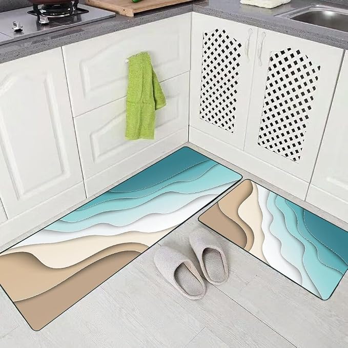 TOMWISH Green Kitchen Rugs Non-Slip Standing Desk Mat,Kitchen Accessories | Rug Set for Kitchen Floor Office Dining Room Sink Laundry 18"X48"+18"X30" Kitchen Decor and Accessories