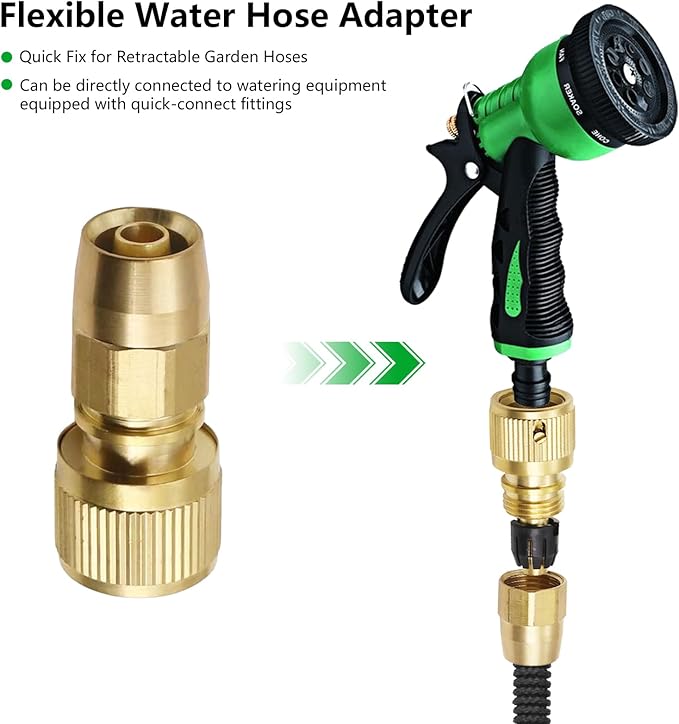 Garden Expandable Hose Repair Kit,Flexible Hose Fittings Brass Faucet Hose Adapter Collapsible Garden Hose End Replacement,3/4 Inch GHT Male and Female Quick Connector Water Hose Extender,1 Set