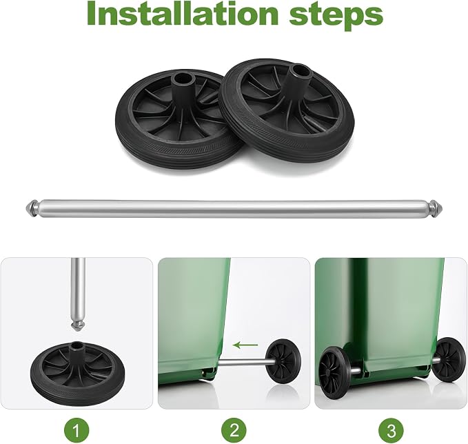 DOITOOL Trash Can Wheels Replacement Kit with 18.8" Hollow Shaft, 7" Rubber Garbage Bin Wheels and 1.2" Axle Set for Outdoor Recycling Cans, City Bin Mobile Cart Parts Pulley Trash Accessories