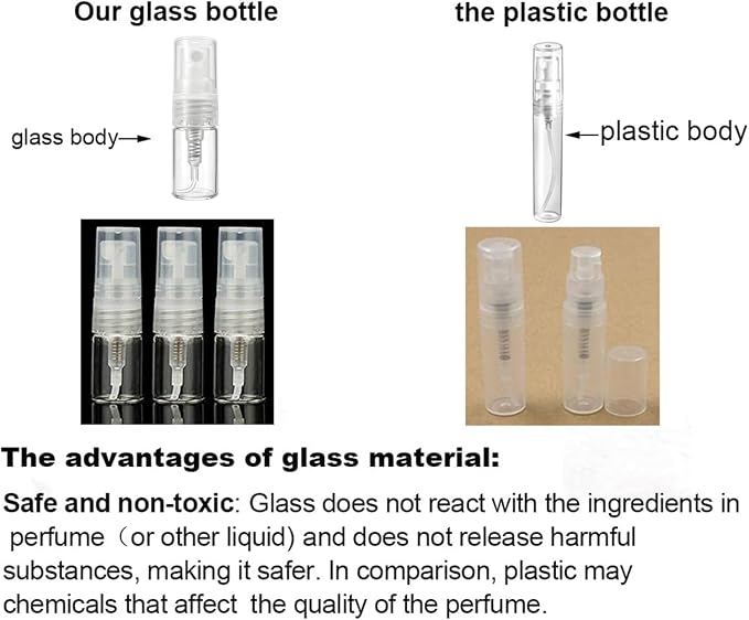 Elfenstall- 50PCS Clear Fine Mist Sample Vial Small 2ML Protable Refill Glass Atomizer Spray Perfume Bottle Hydrating Empty Bottle for Travel Makeup Party Free 5PCS Pipette Dropper