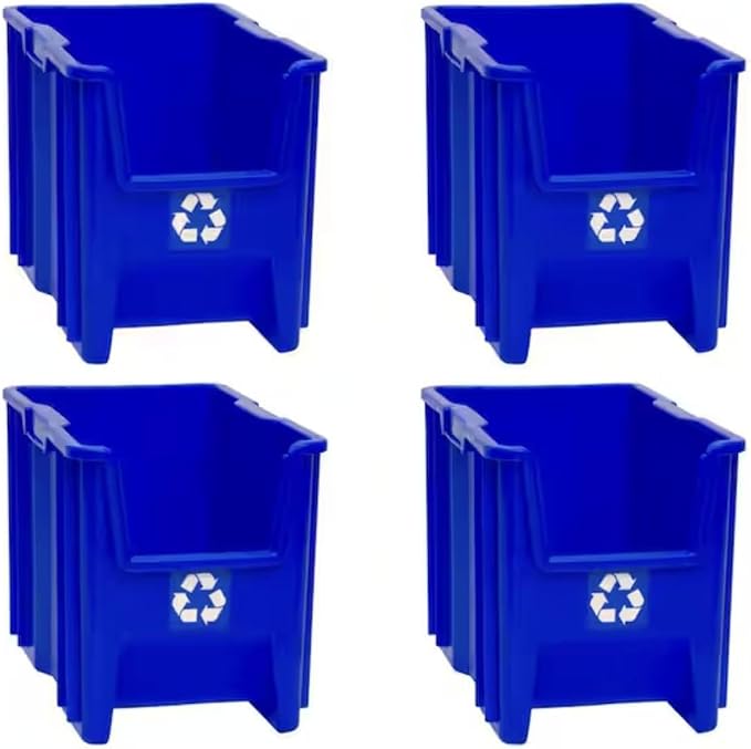 Blue Stackable Open-Front Recycling Bin Box Containers (4-pack) SE75075