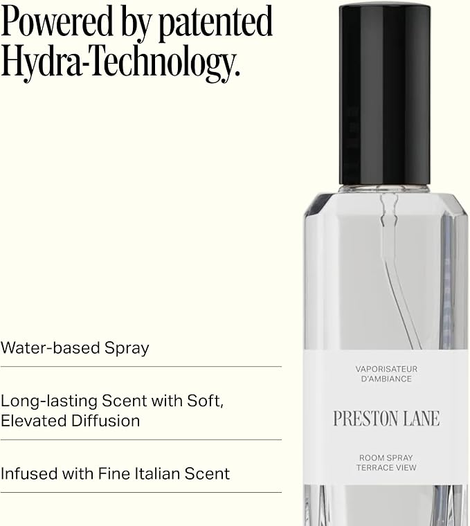 Preston Lane Room Spray Air Freshener, Home Fragrance - Terrace View | Water-based Non-toxic Air Freshener Spray, 3.4 fl oz, Elegant Long-Lasting Room Scent, Odor Eliminator, Fine Mist Spray