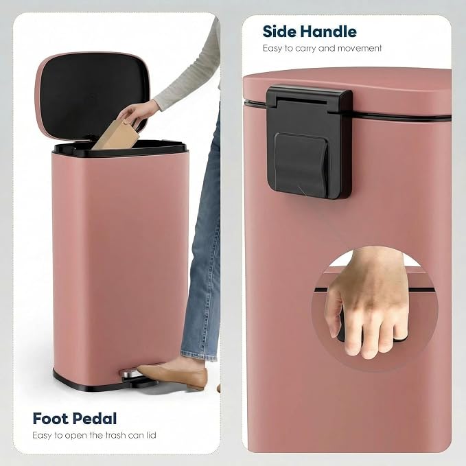 13.2 Gal Kitchen Trash Can, 50L Recycling or Garbage Bin,with Step-On Pedal | Brushed Stainless Steel Waste Basket, Soft&Quiet Close Dustbin, Removable Inner Bucket, for Home, Office, LIving Room
