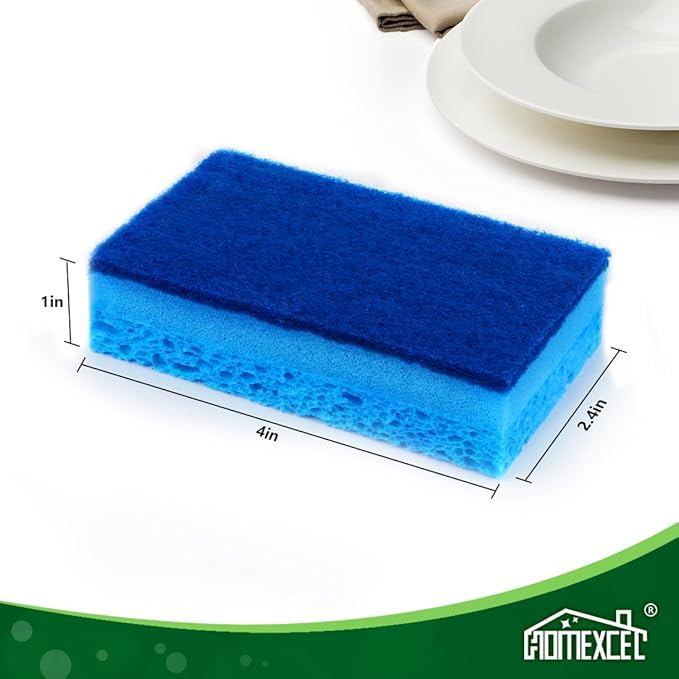 HOMEXCEL Sponges Kitchen 24 Pcs, Non-Scratch Sponge for Cleaning Dishes | Scrub Cleaning Sponge Safe on Non-Stick Cookware, Dual Sided Three-layer Dish Sponge for Sink, Kitchen, Household, Bathroom