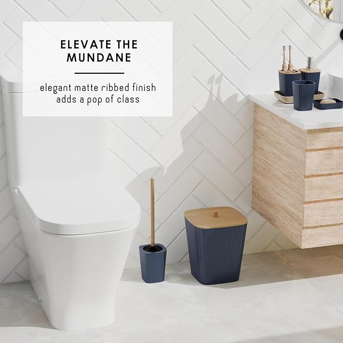 Clara Clark Bathroom Set - Navy Blue Bathroom Accessories Set, 6PC Bathroom Accessory Set, Bathroom Sets with Toilet Brush, Trash Can & Soap Dispenser