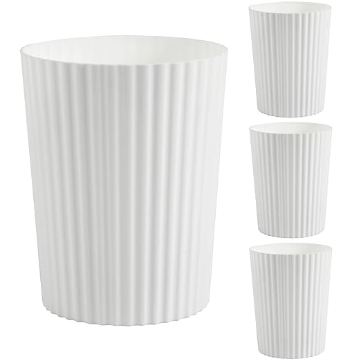 JiatuA Small Trash Can Plastic Wastebasket Round Garbage Container Bin for Bathroom, Kitchen, Bedroom, Home Office, College Dorm, White 4 Pack | Sturdy Stylish Decor Round Garbage Container Bin for Kitchen, Bedroom, Home Office, College Dorm Essentials