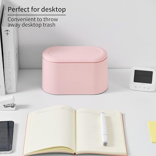 SUBEKYU Mini Trash Can with Lid,Small Desktop Trash Can,Pink 0.5 Gal | Countertop Mini Garbage Cans,Small Garbage Can for Office, Tiny Wastebasket for Desktop