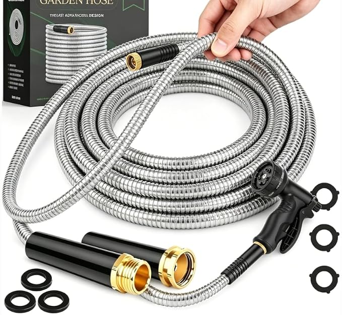 Garden Hose, Water Hose with 10 Function Nozzles, No Kinks, Flexible Hose, Lightweight, Puncture Proof Hose for Yard and Outdoor（53FT）