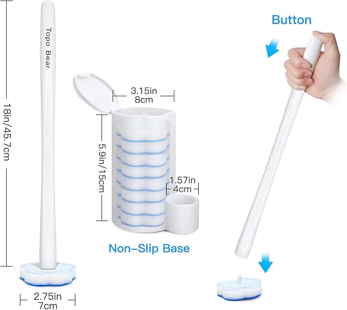 Disposable Toilet Brush Holder Set Toilet Wand (Pack of 2) Toilet Cleaner Scrubber with 24 Refills
