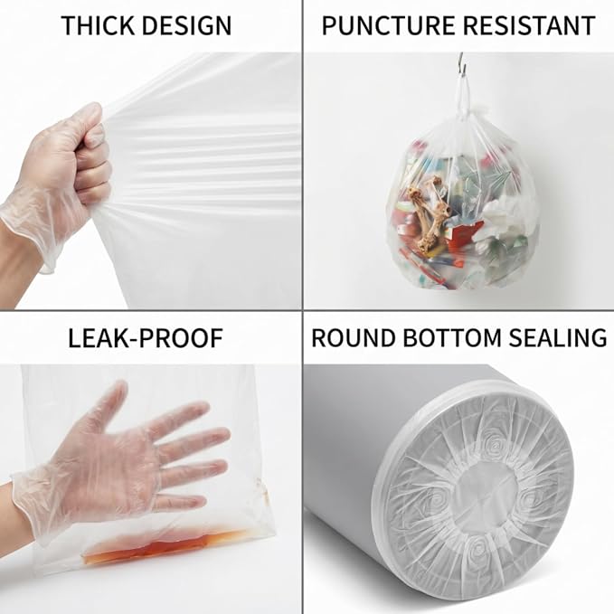 Tebery 300 Counts 8 Gallon Clear Small Garbage Bags Trash Bags, Wastebasket Bin Liners for Bathroom Bedroom Office Trash Can, 6 Rolls