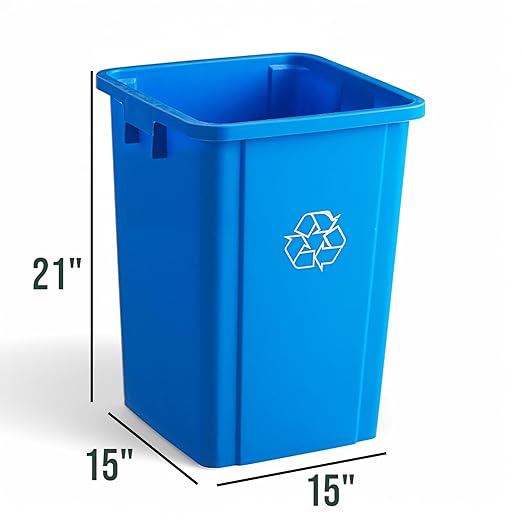 19 Gallon Blue Square Plastic Trash Can, Commercial Use
