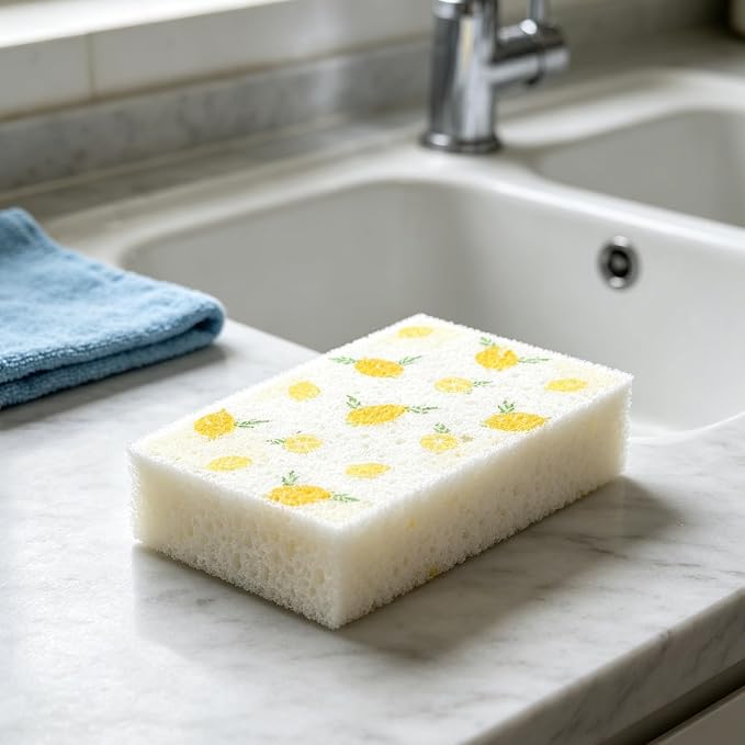 Scratch Scrub Sponge, 6 - Pack Kitchen Sponges for Cleaning Around the Home, Bathroom & More, Large Size Scratch-Free Dish Scrubber, Best for Nonstick Pots and Pans (4" x 6" x 1",Lemon)