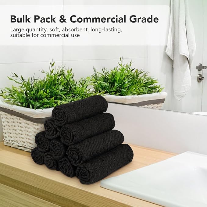 Orighty Washcloths Bulk, 200 Pack Microfiber Face Towels, 12x12 Inch Black | Highly Absorbent & Soft Feel, Multi-Purpose Wash Cloths & Hand Towels for Bathroom, Hotel, Spa, and Gym