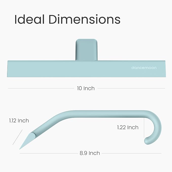 JustHang Shower Squeegee with Built-in Hook, 10-Inch Slate Blue | Award-Winning Design, All-One-Piece Soft-Touch Silicone, for Glass Door, Bathroom, Window, Mirror, Tile Wall, Car