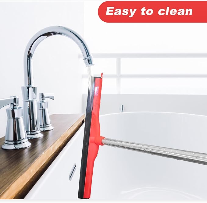 Floor Squeegee Scrubber Adjustable & Detachable Stainless Steel Handle Heavy Duty Household Broom EVA Foam Blade for Garage Courtyard Shower Bathroom Floor Marble Glass Tile Water Foam Cleaning