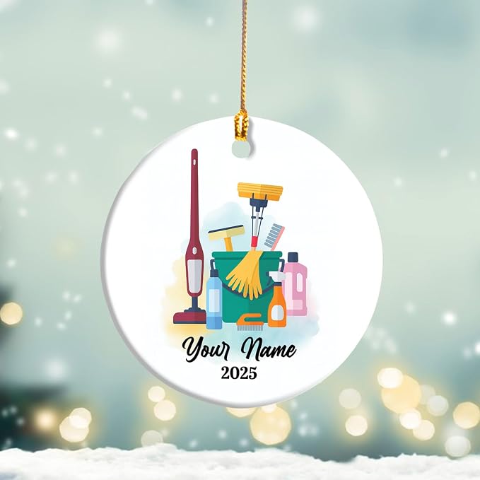 Personalized Cleaning Tools Ornament, Custom Housekeeping Christmas Tree Decoration, Holiday Keepsake Gift for Cleaners, Janitors, Pressure Washers, Housekeepers, Maids and Cleaning Lovers (Clean 2)