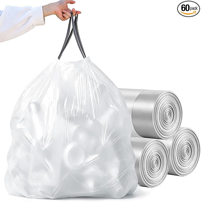 16-18 Gallon Trash Bags Heavy Duty Tall Kitchen Drawstring Garbage Bag | Large White Trash Bags Unscented, Plastic, Leak-Proof, for Kitchen, Home, Office, Outdoor, Restaurant, Commercial Use