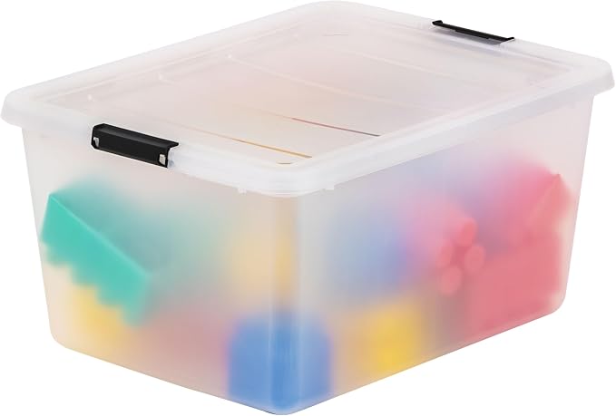 IRIS USA 6-Pack 32.5 Quart Clip Box with Latching Lid | Latching lid secures office and household supplies. Stackable, nestable design maximizes storage space