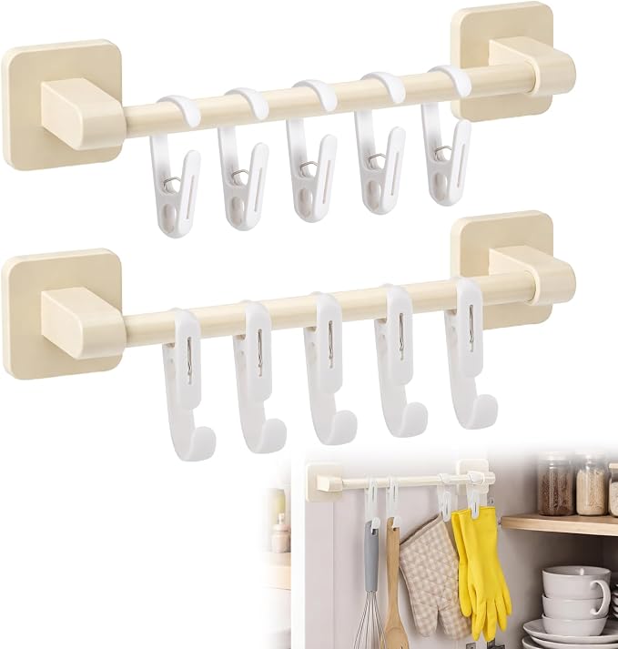 Leinuosen 16pcs Kitchen Glove Holder Dish Gloves Clip with Wall Bar Gloves Organizer Set Include 2 Wall Bar, 10 Dish Glove Clip and 4 Adhesive Mount for Towels Sponges Dishcloths Scrubbers Kitchen