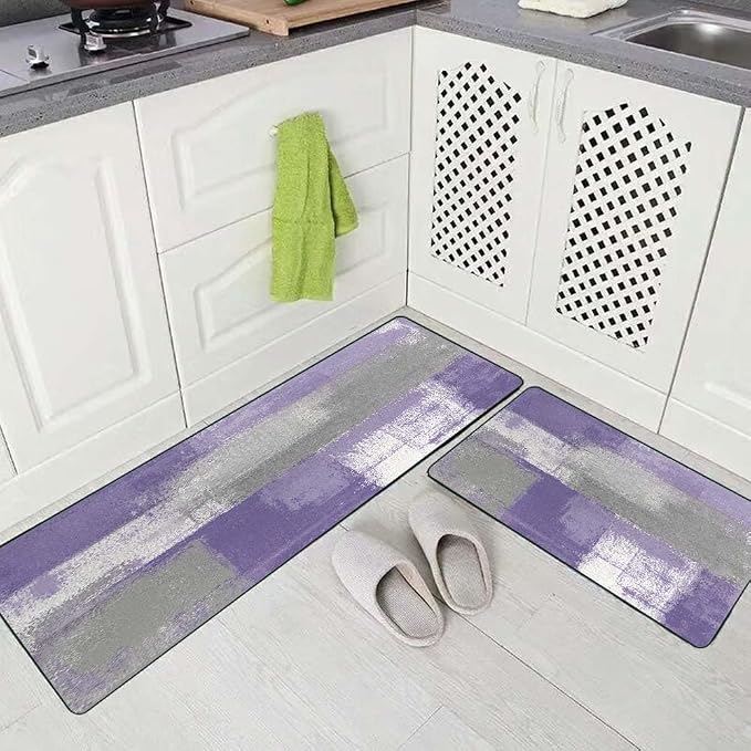 TOMWISH Vintage Kitchen Rug Non Slip Washable Kitchen Mats for Floor 2Pcs | Grey and Purple Absorbent Runner Rugs for Kitchen Front of Sink Dining Room Home Office Laundry 20"X48"+20"X30"
