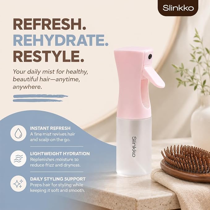 Mist Continuous Spray Bottle 150ml, Rose Clay | Ultra Fine Continuous Mist, Leak Resistant, Refillable, For Styling, Plants & Cleaning, Ergonomic Design