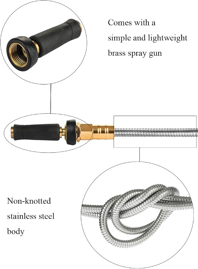 Rosy Earth Expandable Metal Garden Hose 75 FT - 304 Stainless Steel Water Hose 75 FT - Heavy Duty non Kinking Flexible Garden Hose, no Bite