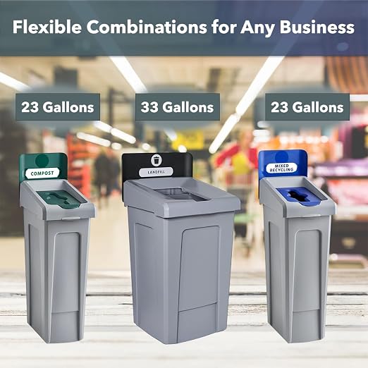 23 Gallon Landfill Waste Bin with Hinged Lid – Commercial Trash Container with Liner Cinches and Venting Channels – Slim Design for Restaurants, Offices, and Public Areas