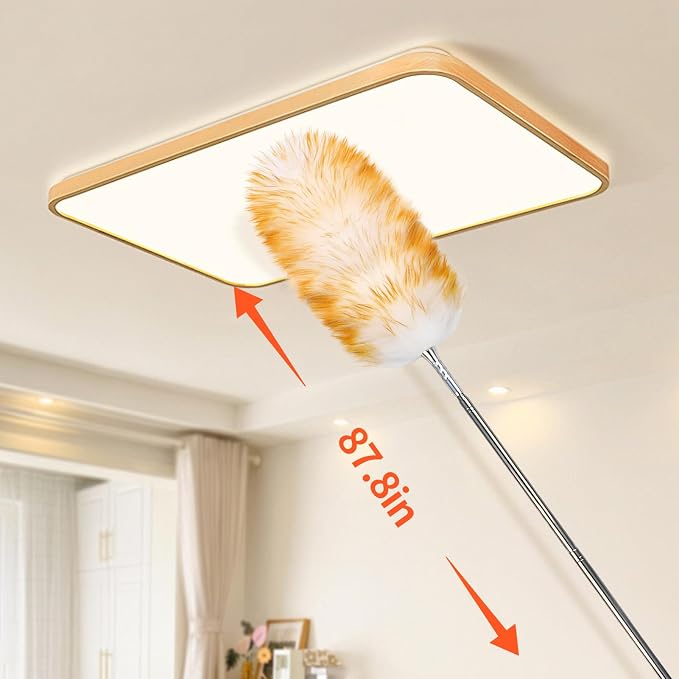 Feathers Duster,Long Telescoping Lambswool Dusters with Stainless Steel Extension Pole Up to 87.8" for Cleaning High Ceiling Fan, High Ceilings,Furniture,Hard to Reach Areas