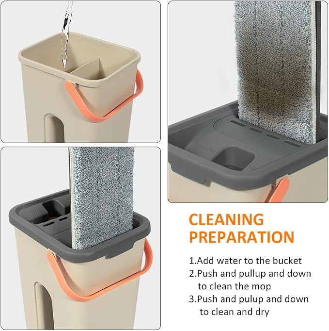 360° Microfiber Flat Mop with Hands-Free Self-Cleaning Bucket, Wash & Dry Dual Chamber System, Adjustable Handle, Includes 2 Microfiber Mop Pads, Wet & Dry Floor Cleaning - (LV-F02)