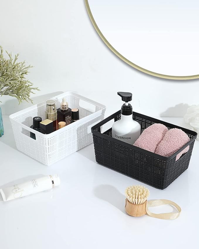 EOENVIVS Set of 6 Baskets For Organizing, Plastic Storage Bins and Small Basket for Organization and Storage Shelves Drawers Desktop Closet Playroom Classroom Office, Black