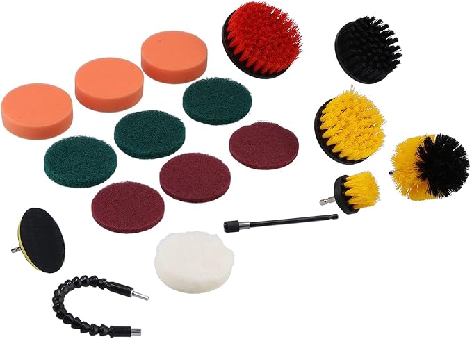 19PCS Drill Brush Kit, Power Scrubber Cleaning Set with Scouring Pads and Polishing Sponges for Electric Drill, Heavy-Duty Cleaning Tools for Car, Bathroom, Kitchen
