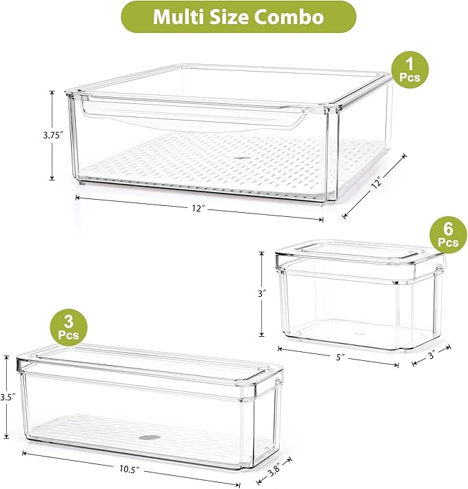 10 Pack Refrigerator Pantry Organizer Bins with Lids, Fridge Organizer Bins | BPA-Free Stackable Clear Plastic Food Storage Bins for Kitchen,Countertops,Cabinets,Fridge,Drinks,Fruits,Vegetables