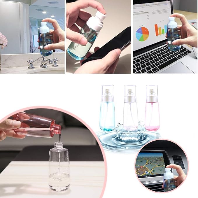 Spray Bottle Travel Size,100ml/3oz Fine Mist Hairspray Bottle for Essential Oils, Empty Airless Makeup Face Spray Bottle Clear Refillable Travel Containers for Cosmetic Skincare Perfume (3pcs)