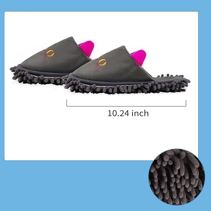 Non-slip Microfiber Mop Slippers Floor Dusting for Home Dark Gray | Warm Cleaning Slippers for Bedroom, Washable Mopping Shoes for Dust Dirt Hair