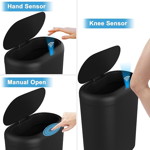 Naisu 4 Gallon Automatic Sensor Trash Can with Lid, 2 Pack Sealed Slim Design Waterproof Bathroom & Kitchen Garbage Bin, Motion Sensor Technology, Ideal for Small Spaces (Black)