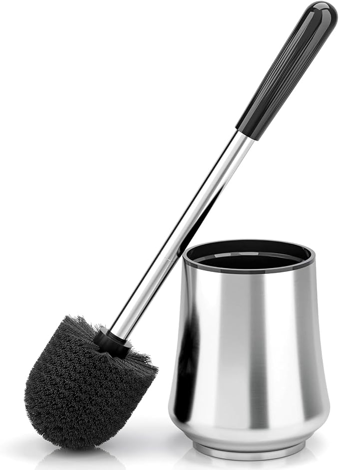 Toilet Brush, Toilet Brush and Holder Sliver Toilet Bowl Brush with Durable Bristles Modern Holder Toilet Scrubber Toilet Brush Set for Bathroom Cleaning