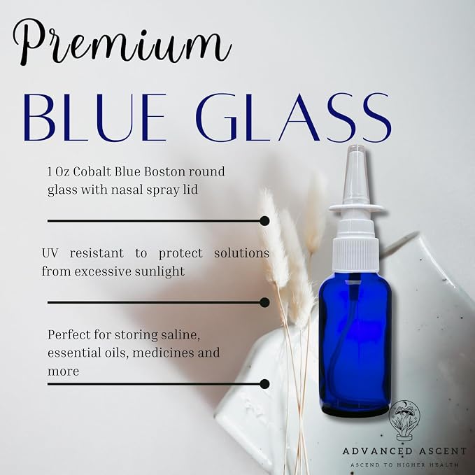 Cobalt Blue Glass 1 oz with Nasal Sprayer - EMPTY, Refillable, Travel Size, Quality Glass! (6 Pack)