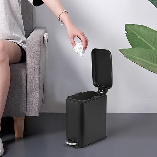 1.3 Gallon Small Kitchen Trash Can, Stainless Steel, Removable Plastic Inner Bucket Lid, Foot Pedal, for Bathroom