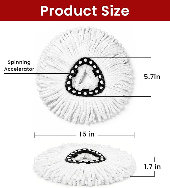 8 Pack Spin Mop Head Replacement for O-Ceda Easy Wring 1-Tank System, Microfiber Mop Refills, 360° Swivel, Deep Cleaning, Machine Washable & Easy to Replace (White)